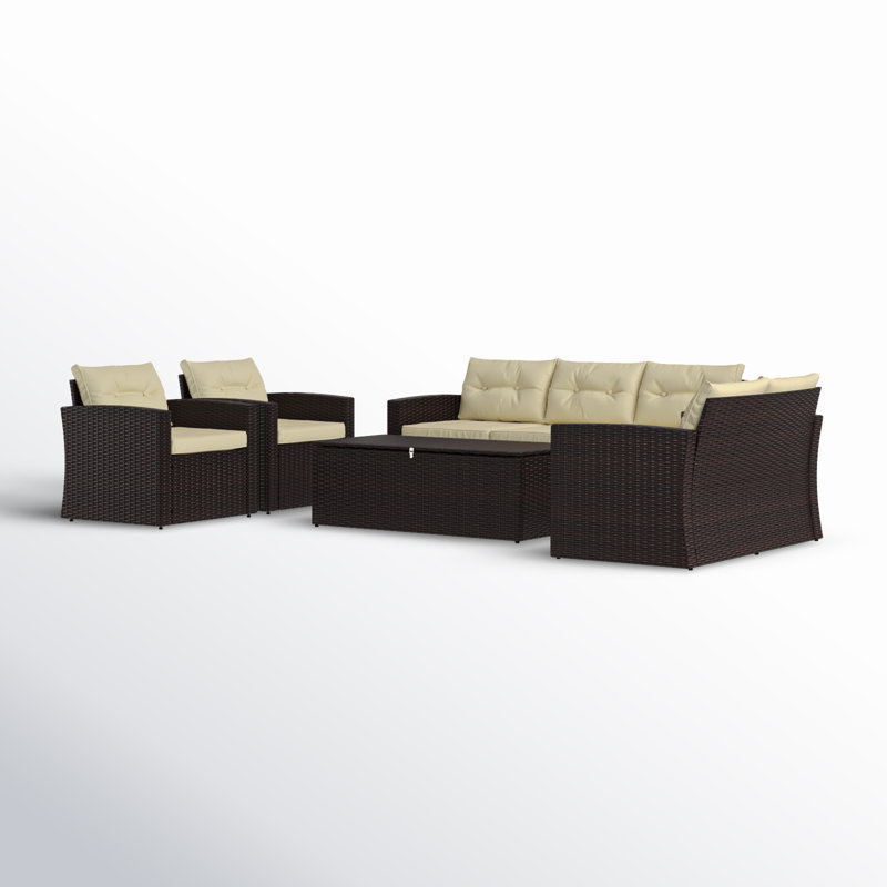 Arlington Outdoor Wicker 7 Person Seating Group with Cushions Storage